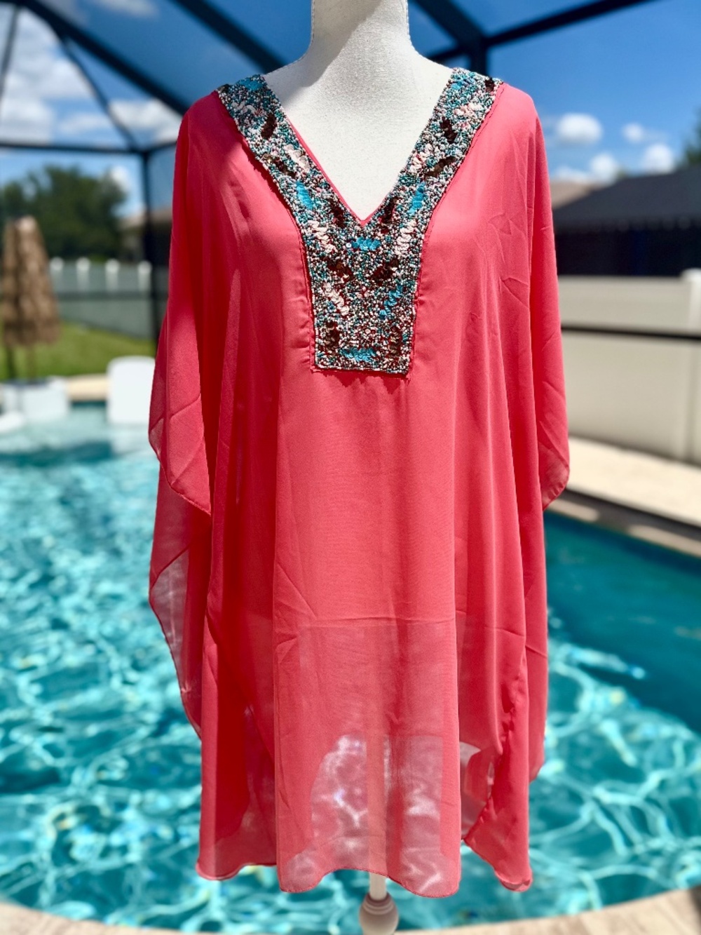 MIRA Sheer Kaftan Tunic Swim Cover-Up